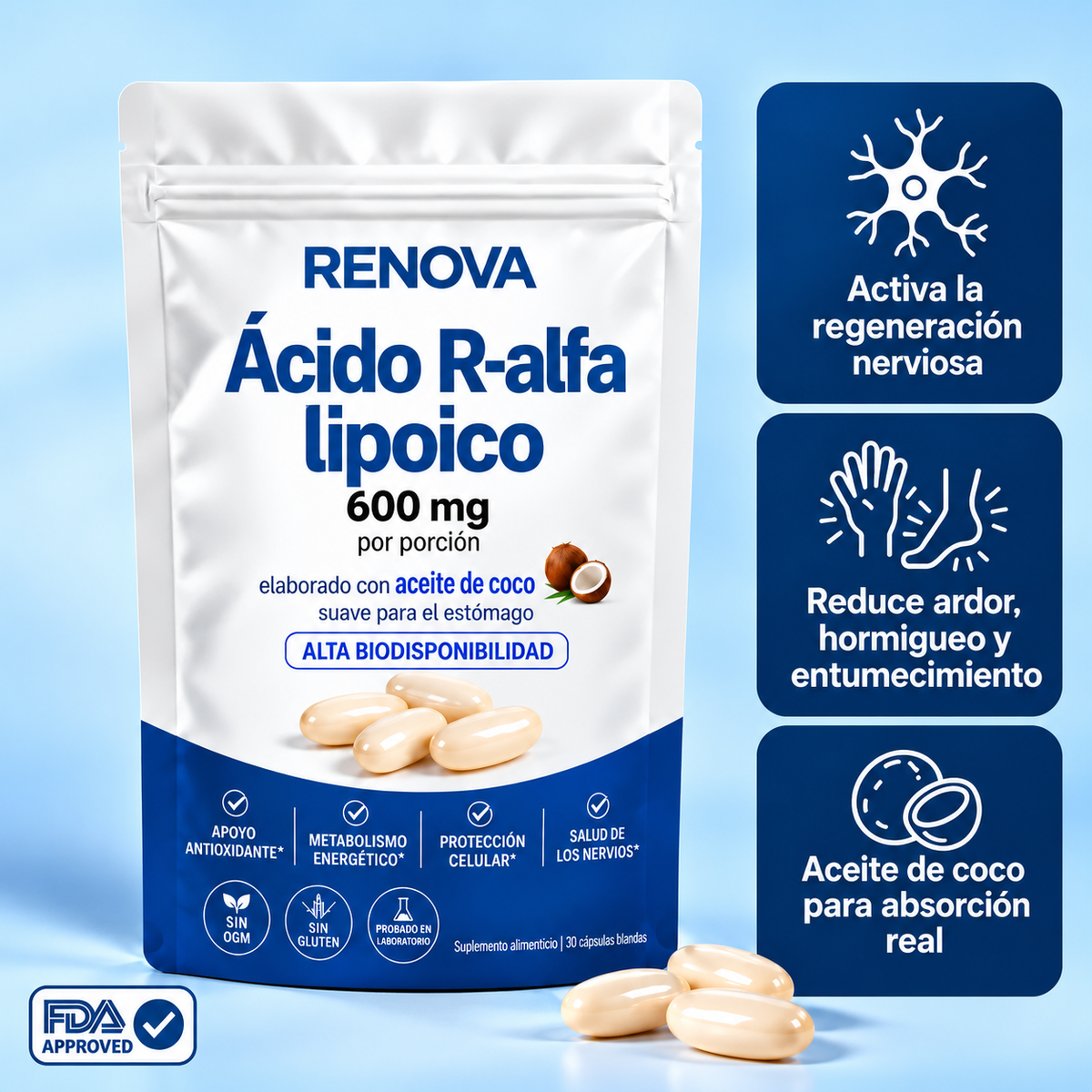Ácido R-Alfa Lipoico 600 mg – Forma R Pura